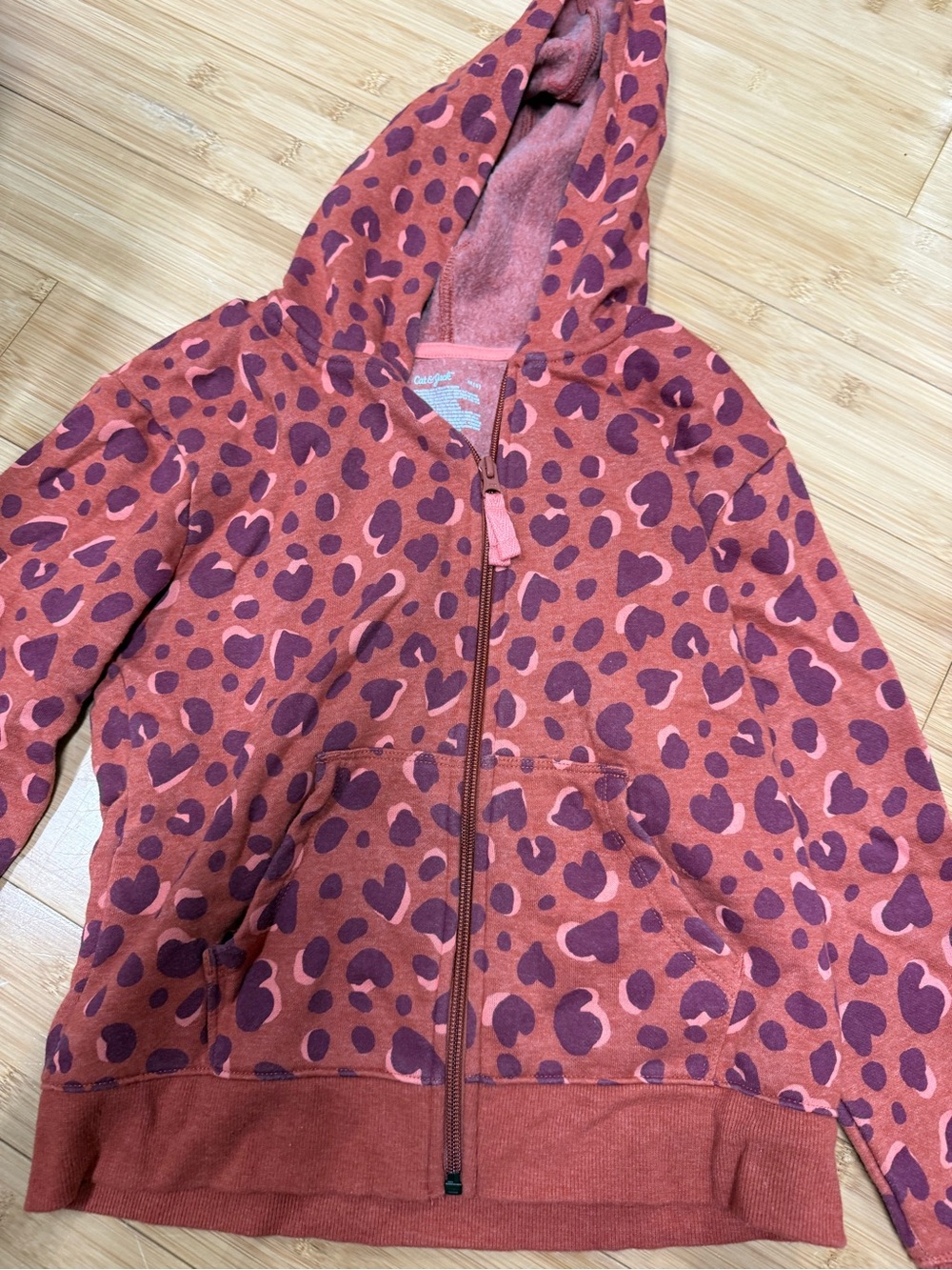 Coral Pink leopard Print Zip Hoodie